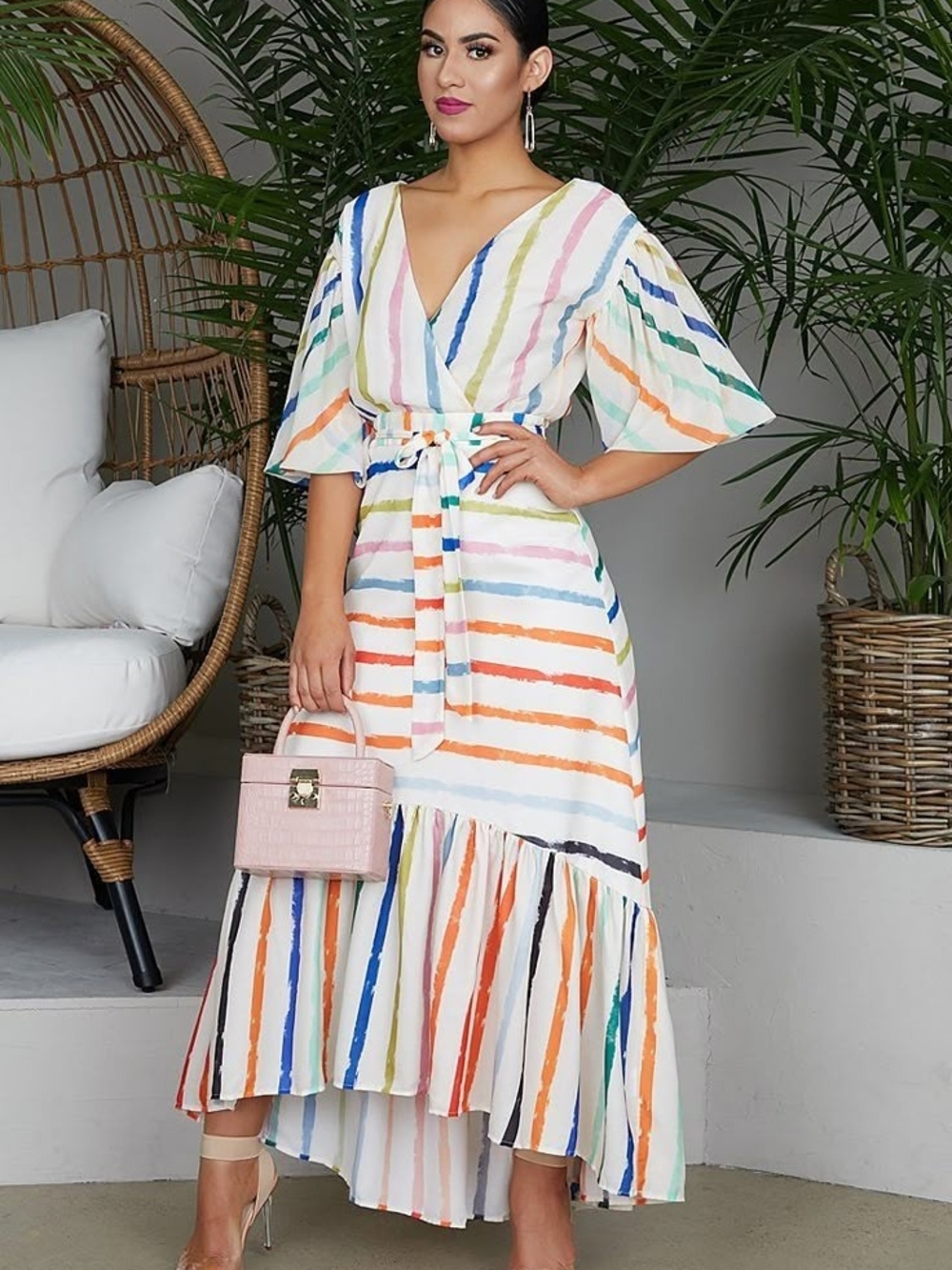 MODERN Striped Wrap Maxi Dress 4